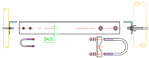 Parallel heavy-duty stand-off mount bracket, galvanised steel, 300mm stand-off, incl. U-bolts